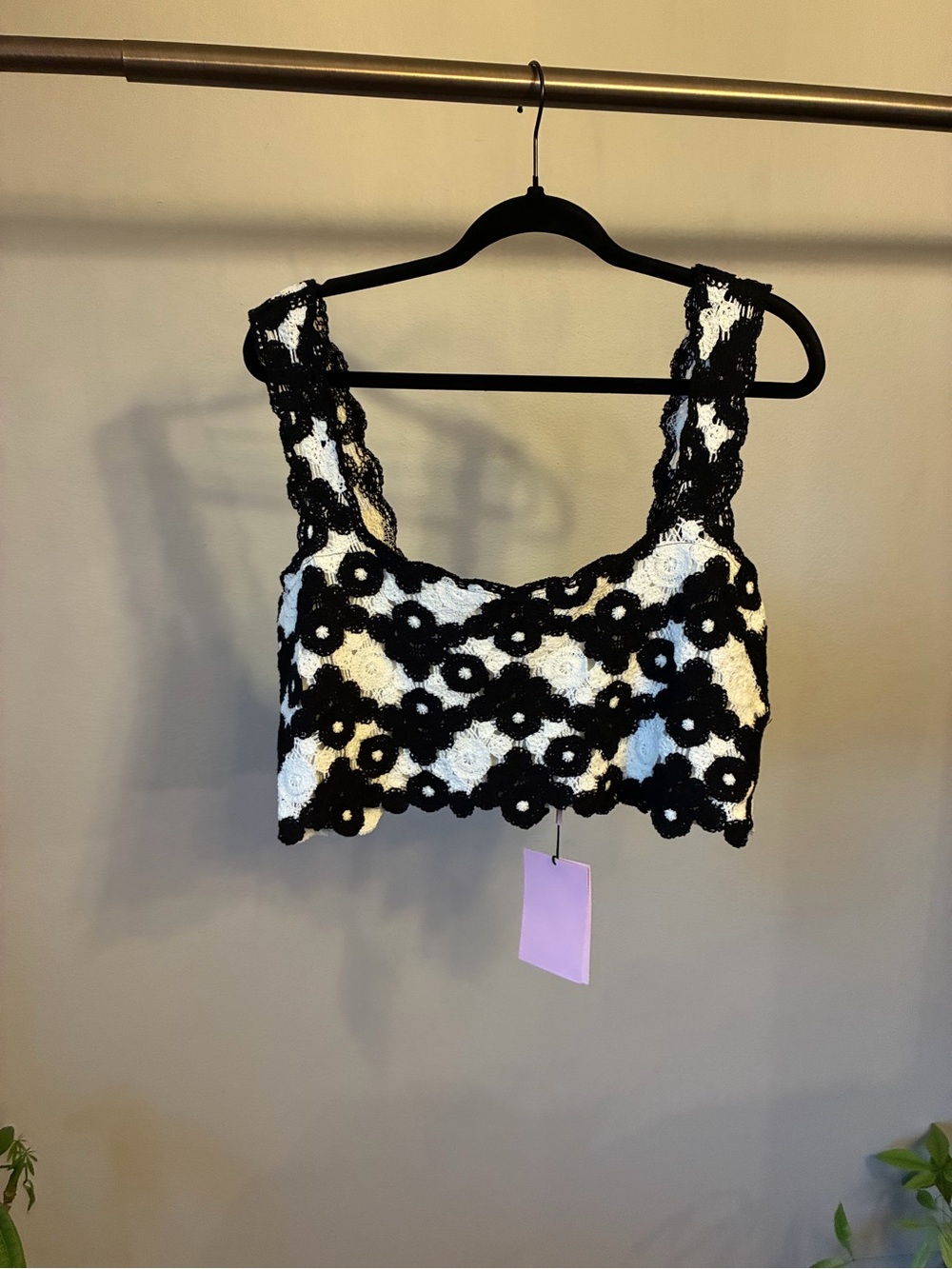Avec Les Filles Crochet Floral Crop Top Black White XL/XXL NWT